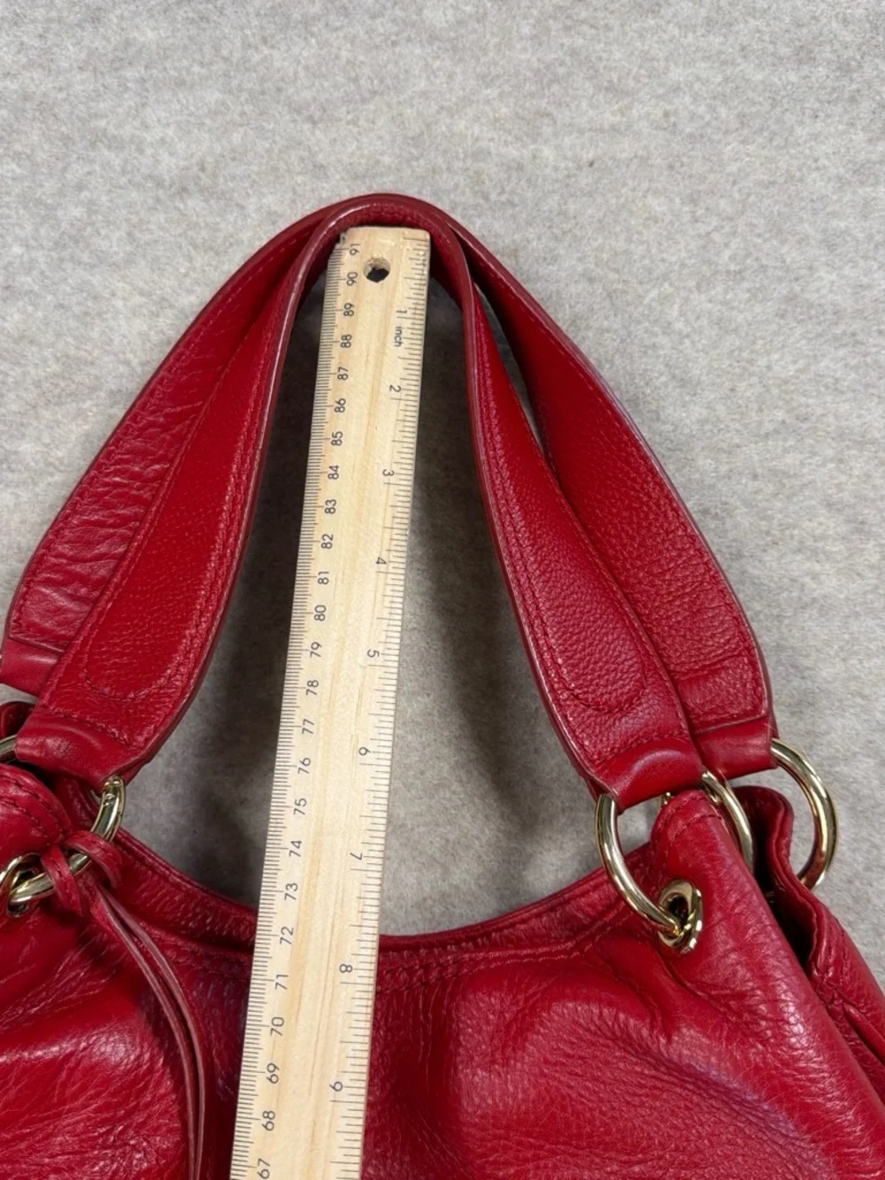 Michael Kors Red Pebbled Leather Shoulder Tote with Gold Hardware